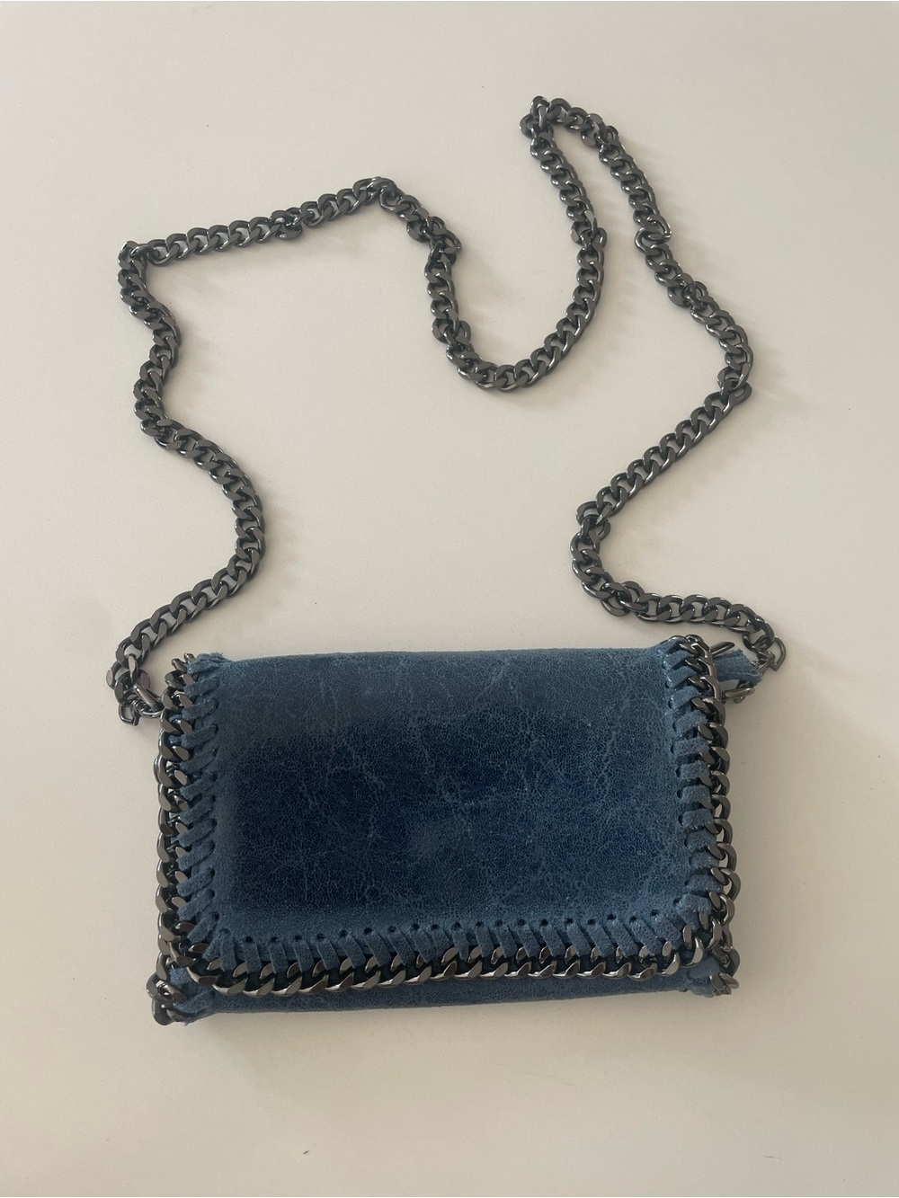 Navy Chain-Trim Suede Crossbody Bag